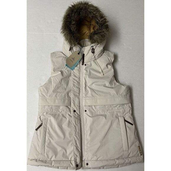 PrAna Puffer Vest Women's Large Banajaara Hooded Down Pebble Grey Heather - Picture 2 of 11